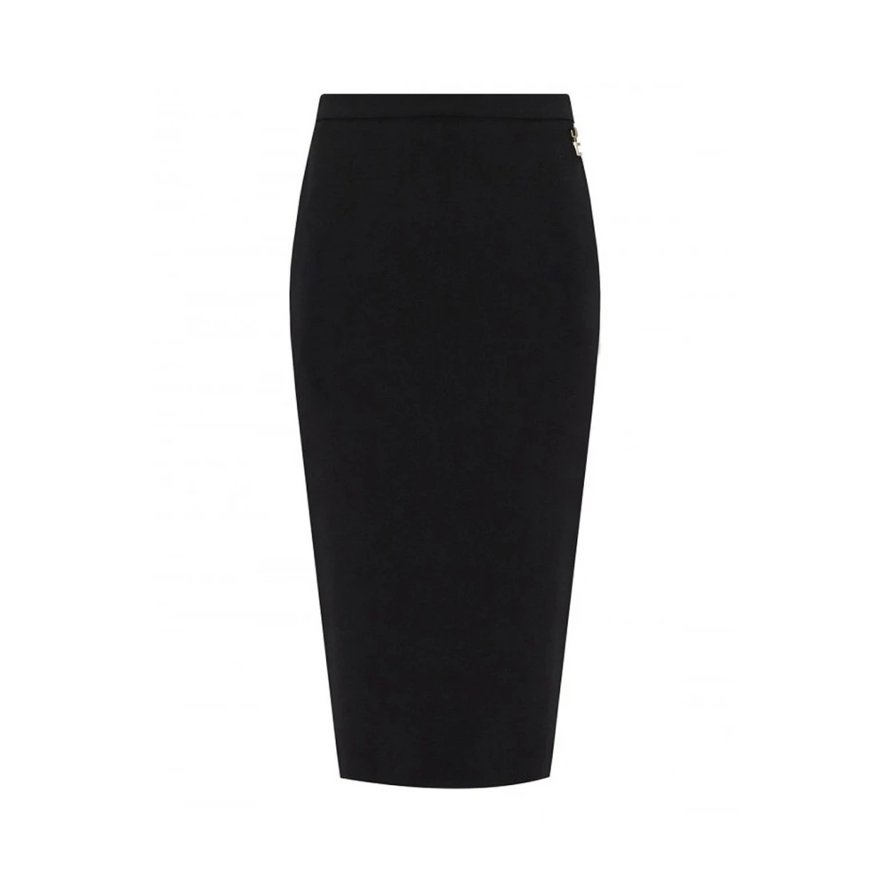 Elisabetta Franchi Zwarte Crêpe Rok met Logo Bedel Black Dames