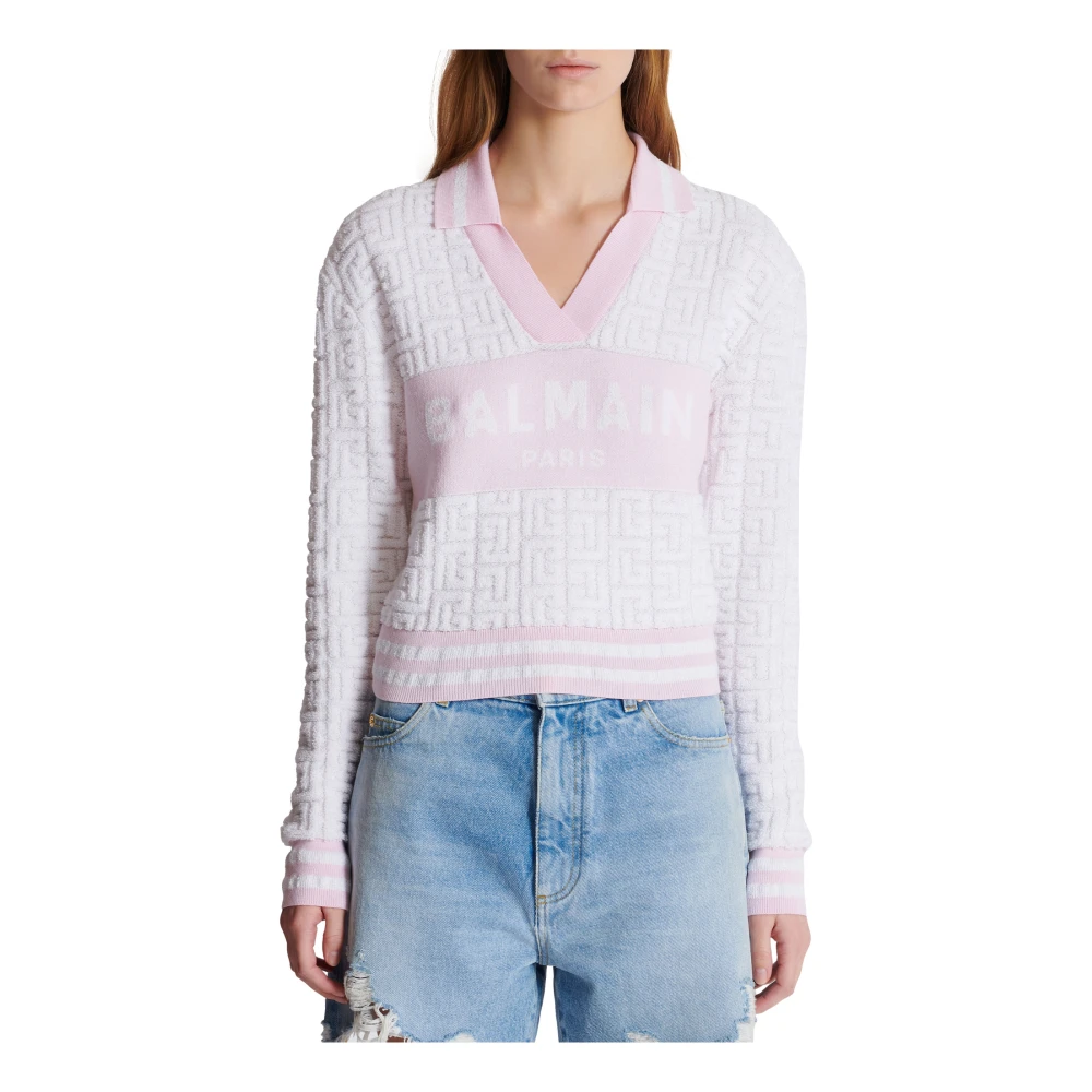 Balmain Monogram gebreide polo Pink Dames