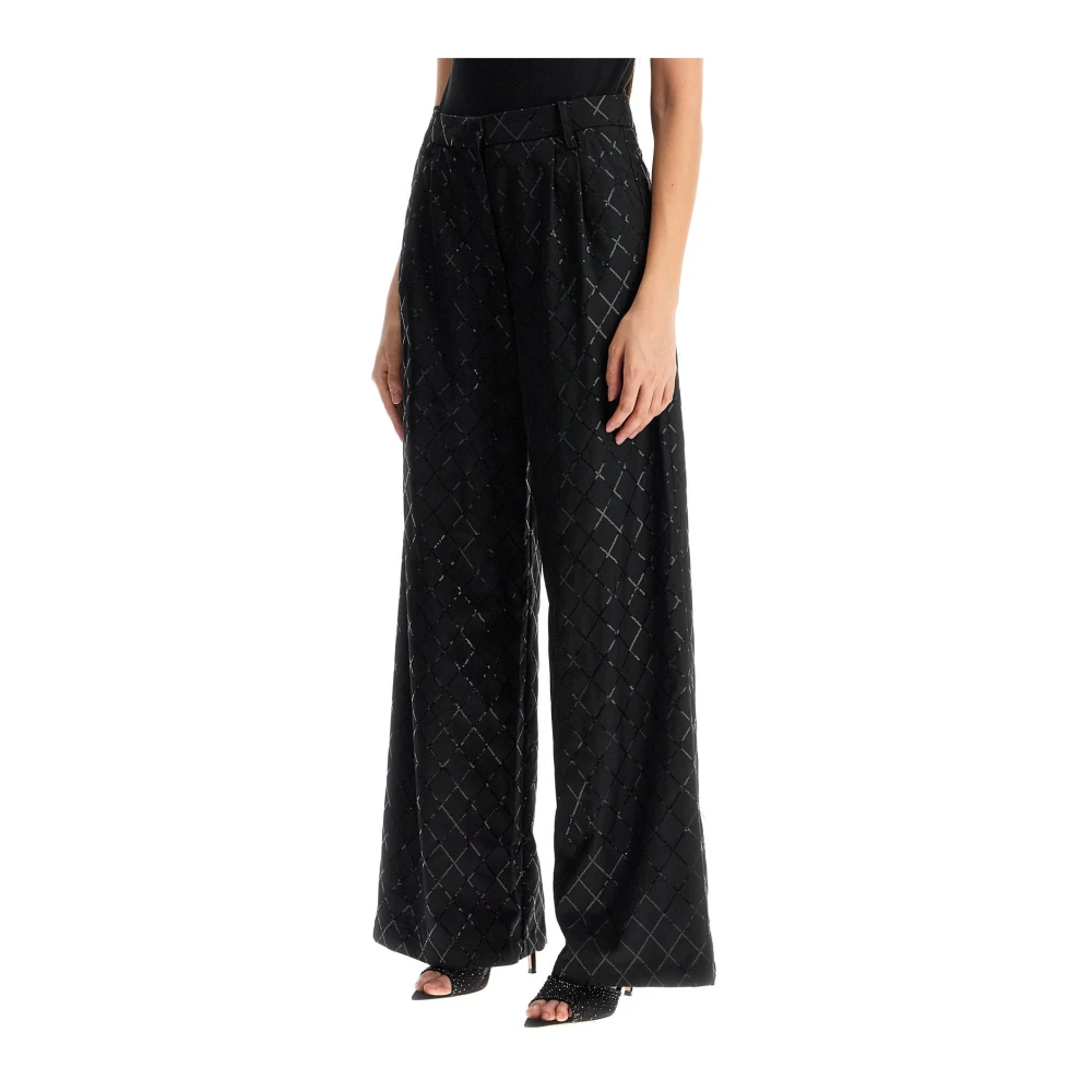 Rotate Birger Christensen Diamond Sequin Wide Leg Pants Black Dames