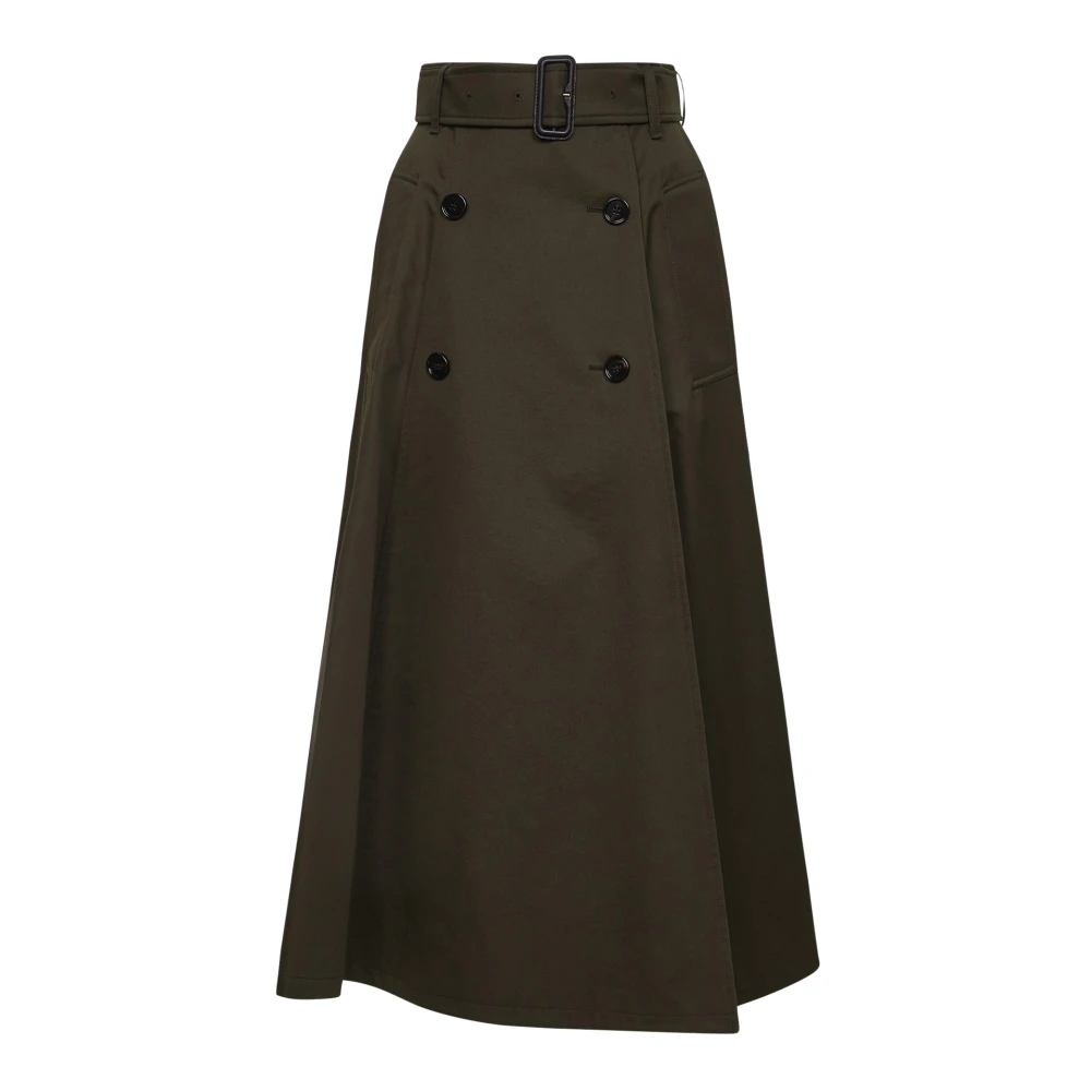 Burberry Women's Green Midi Skirts, 2XS, Gabardine Midi Trench Skirt