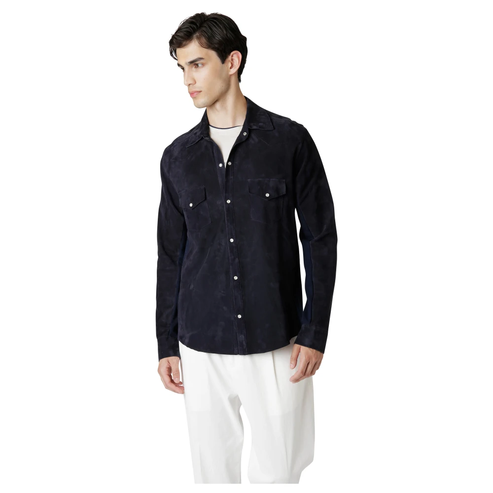 Eleventy Suède en Jersey Jas Blue Heren