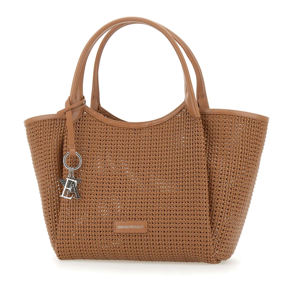 Emporio Armani Karamel geweven handtas met metalen bedel Brown Dames