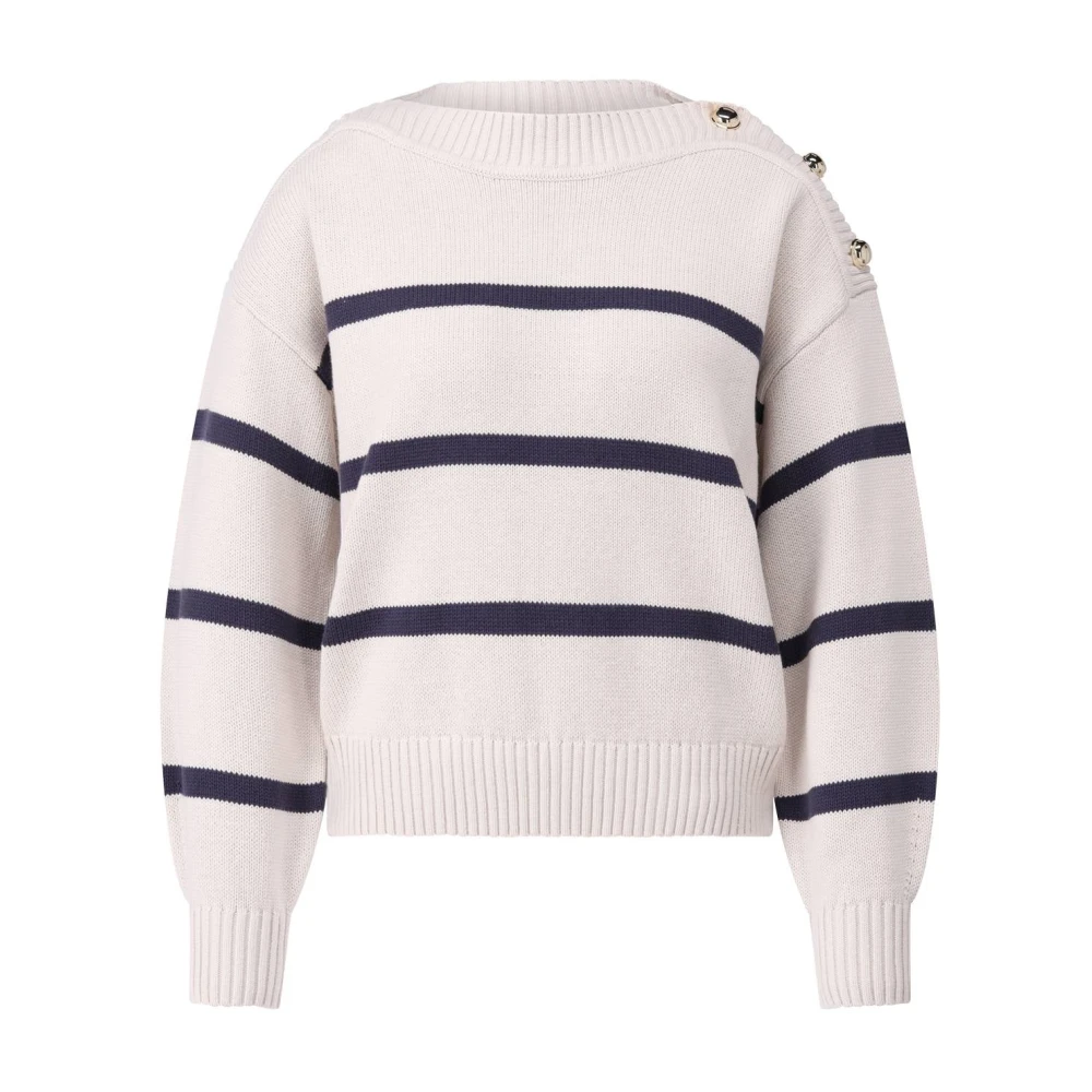LUISA CERANO Gestreepte Schouderknoop Trui Beige Dames