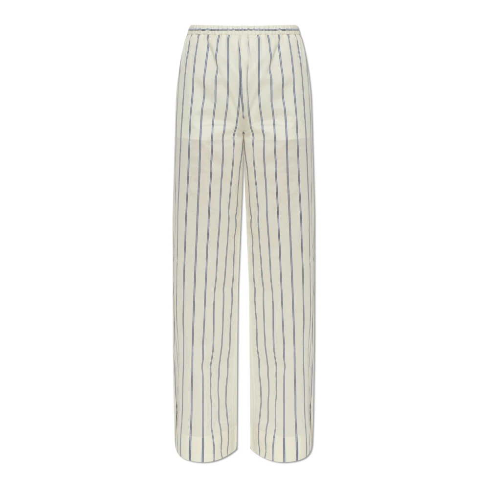 Moncler Beige Wide Trousers, Female, S, Striped Cotton & Silk Trousers