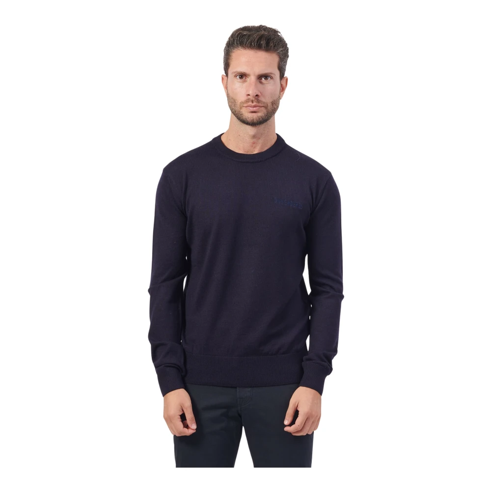 Bikkembergs Blauwe Sweater Basic Lange Mouw Blue Heren