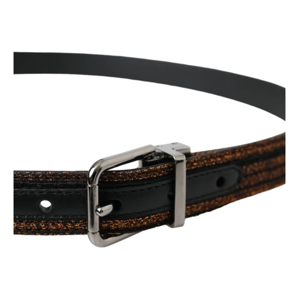Dolce & Gabbana Gouden Jacquard Streep Riem met Zilveren Gesp Yellow Heren