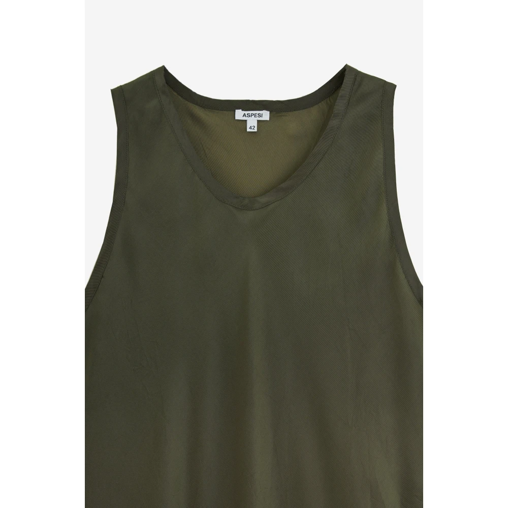 Aspesi Groene Katoenen Jurk Ronde Hals Mouwloos Green Dames