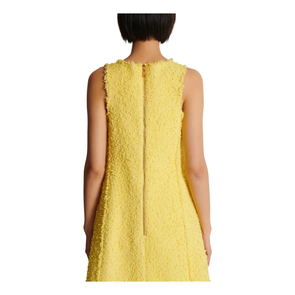 Balmain Tweed swingjurk met geknoopte plastron Yellow Dames