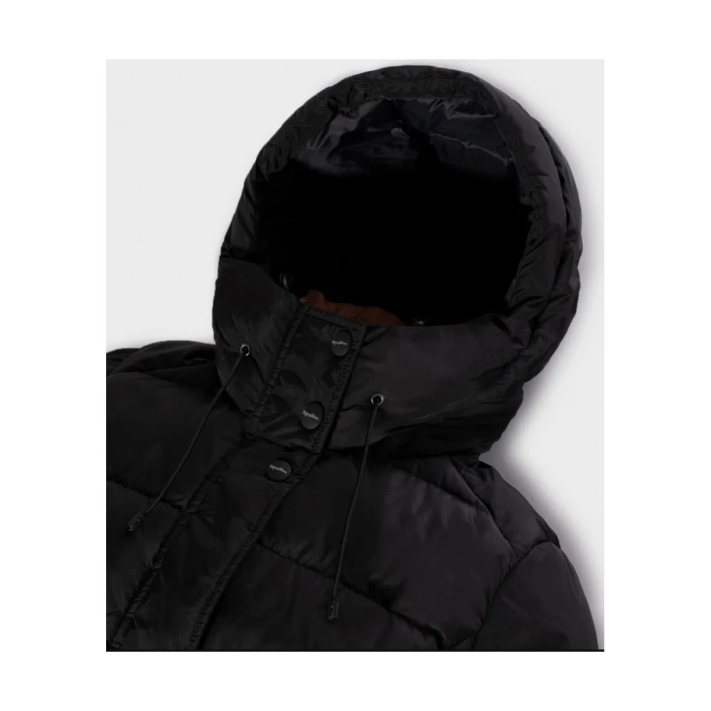 RefrigiWear Zwarte Nylon Donsjas met capuchon Black Dames