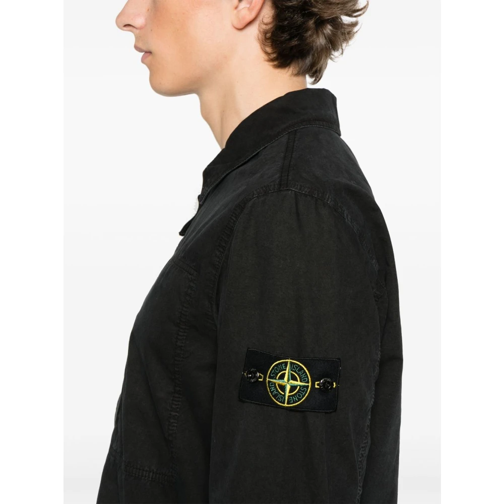 Stone Island Zwarte Katoenen Rits Shirt Black Heren
