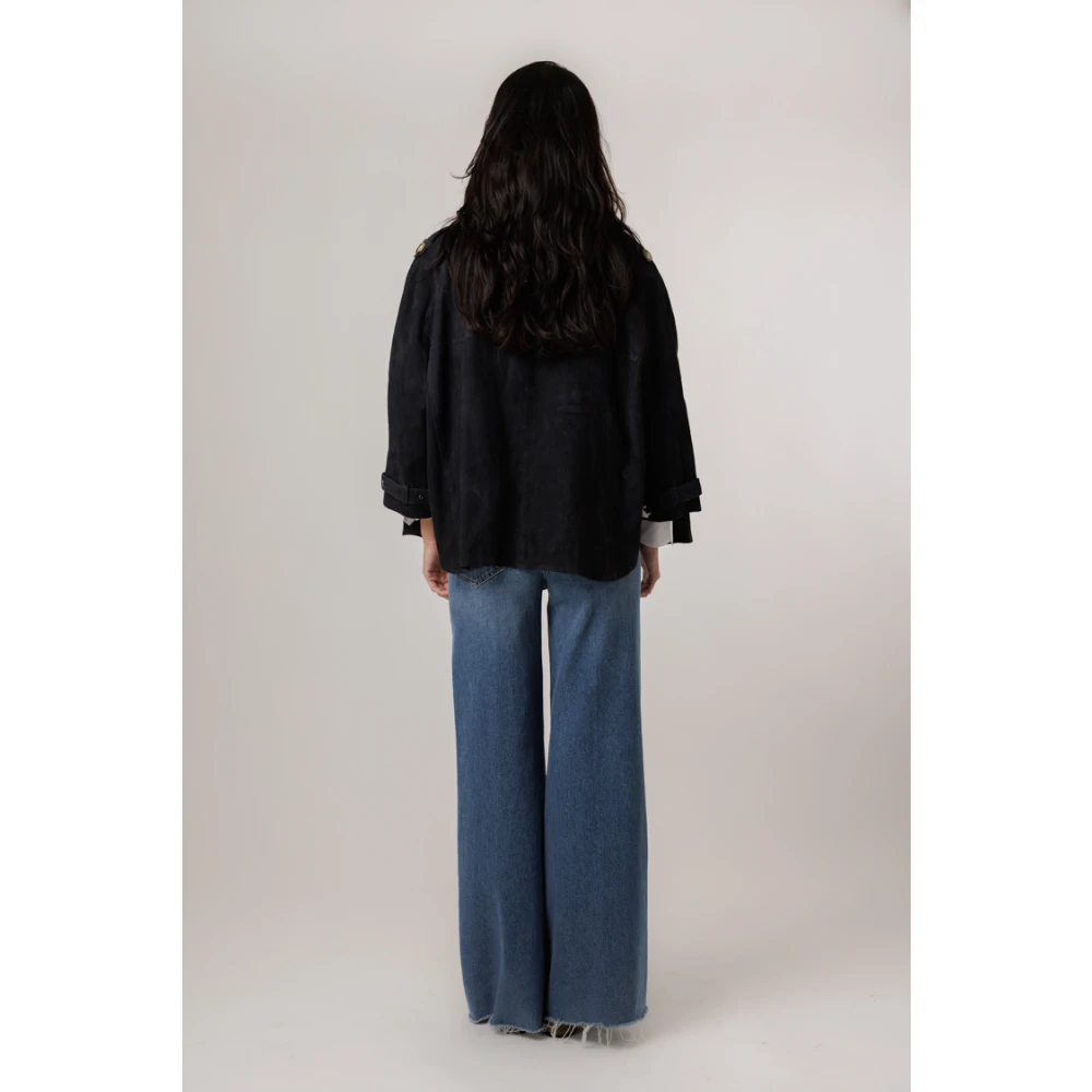 Alter Ego Royal Leren Trenchcoat met Dubbele Knoopsluiting Black Dames