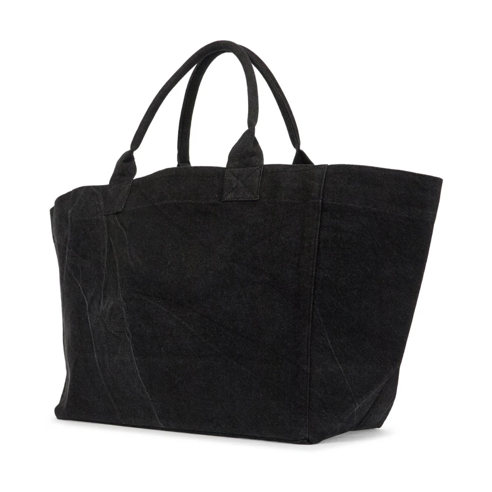 Ganni Denim Logo Tote Tas met Geborduurd Logo Black Dames