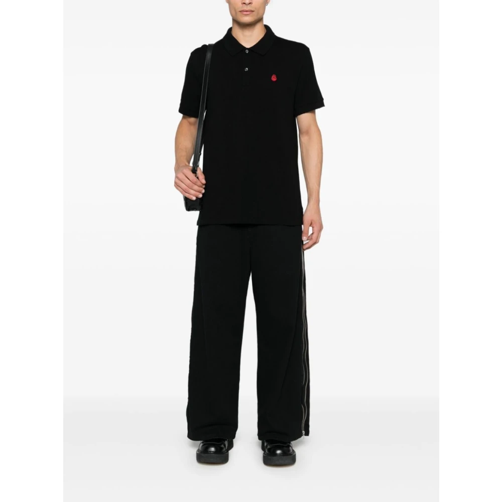 alexander mcqueen Zwarte Geborduurde Skull Polo Shirt Black Heren