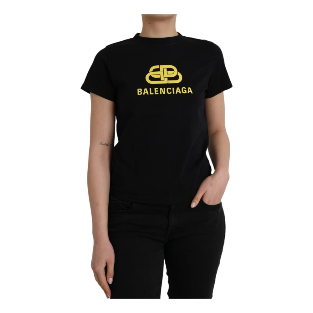 Balenciaga Zwart Logo Print Katoenen T-shirt Black Dames