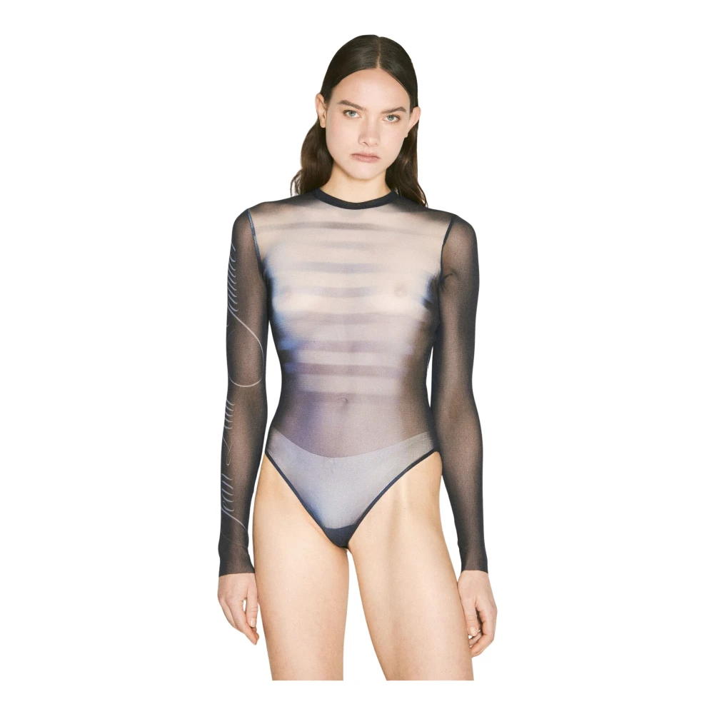 Jean Paul Gaultier Gedrukt Mesh Lange Mouwen Bodysuit Blue Dames