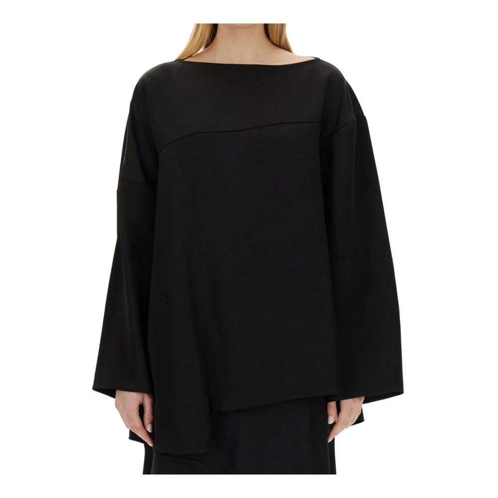 Jil Sander Zijden Mix Asymmetrische Blouse Vrouwen Black Dames