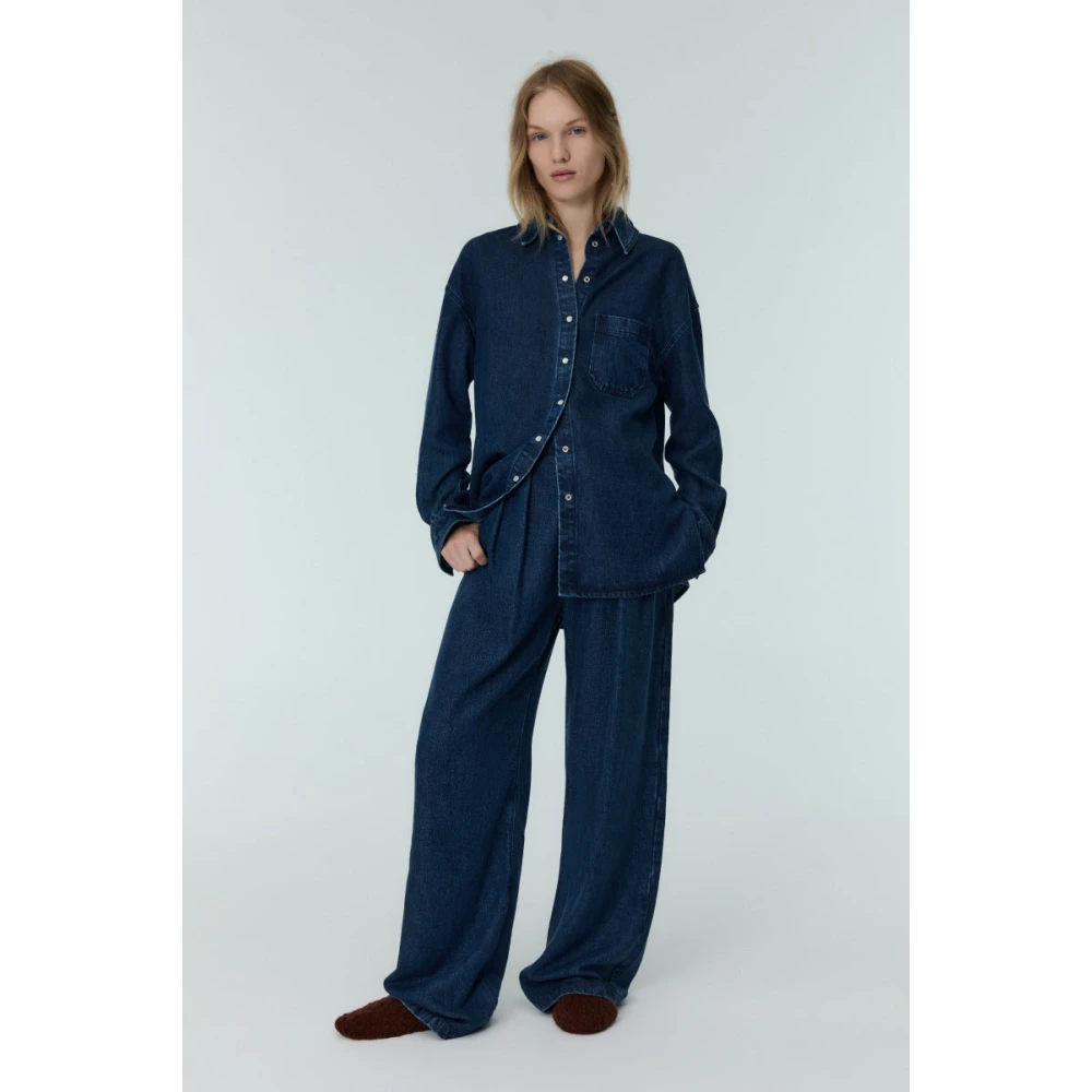 The New Society Lyocell Straight Fit Broek Blue Dames