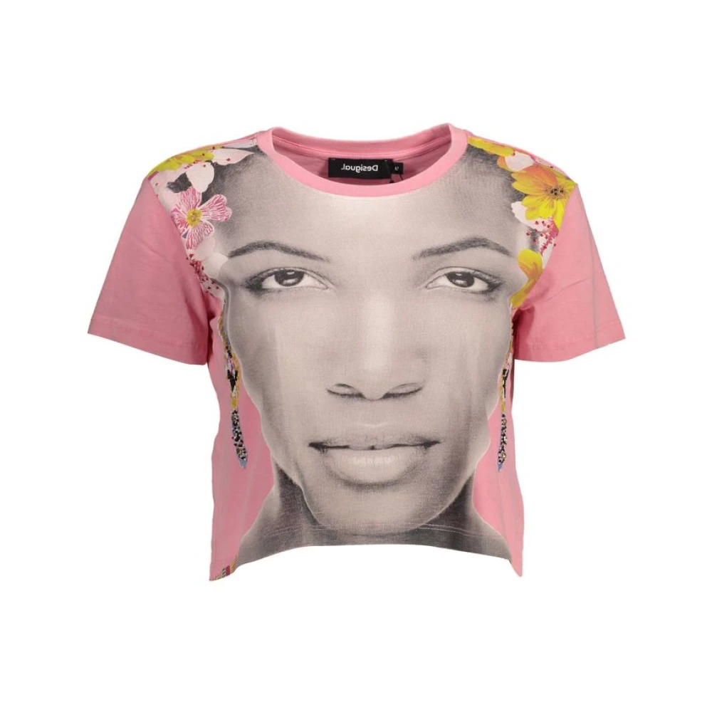 Desigual Vrouw Roze Tops Dames, L, Katoen, Katoenen T-Shirt Met Korte Mouwen
