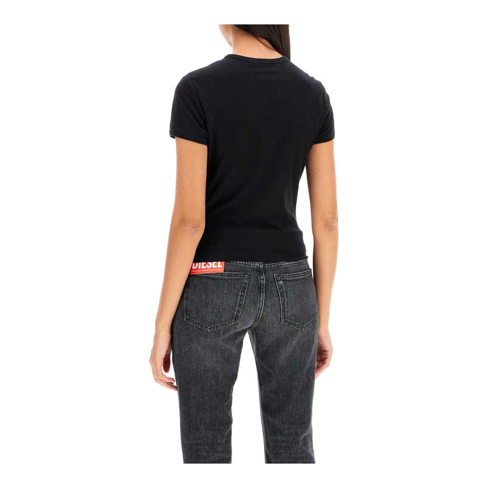 Diesel Stretch Katoen Jersey Logo T-Shirt Black Dames