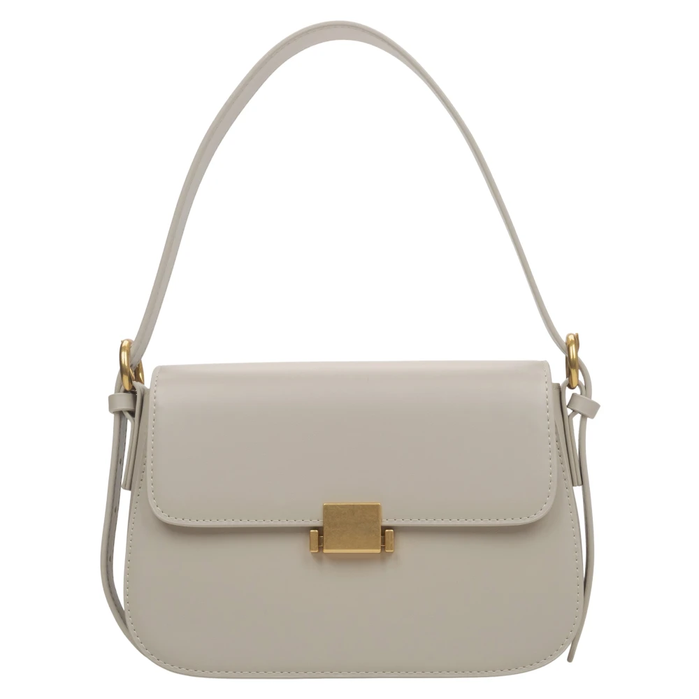 Estro Dames Melkachtig-Beige Leren Schoudertas met Gouden Hardware Er00115678 Beige Dames