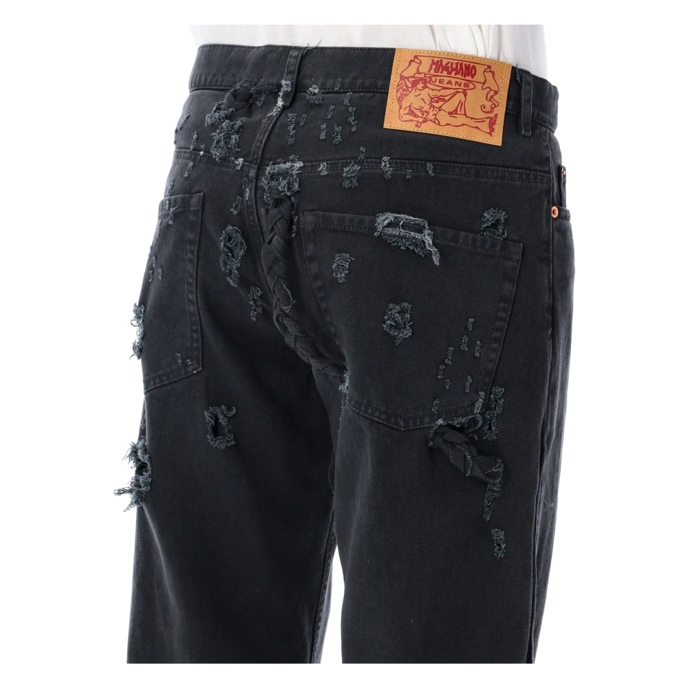 Magliano Zwarte Gevlochten Achter Denim Jeans Black Heren
