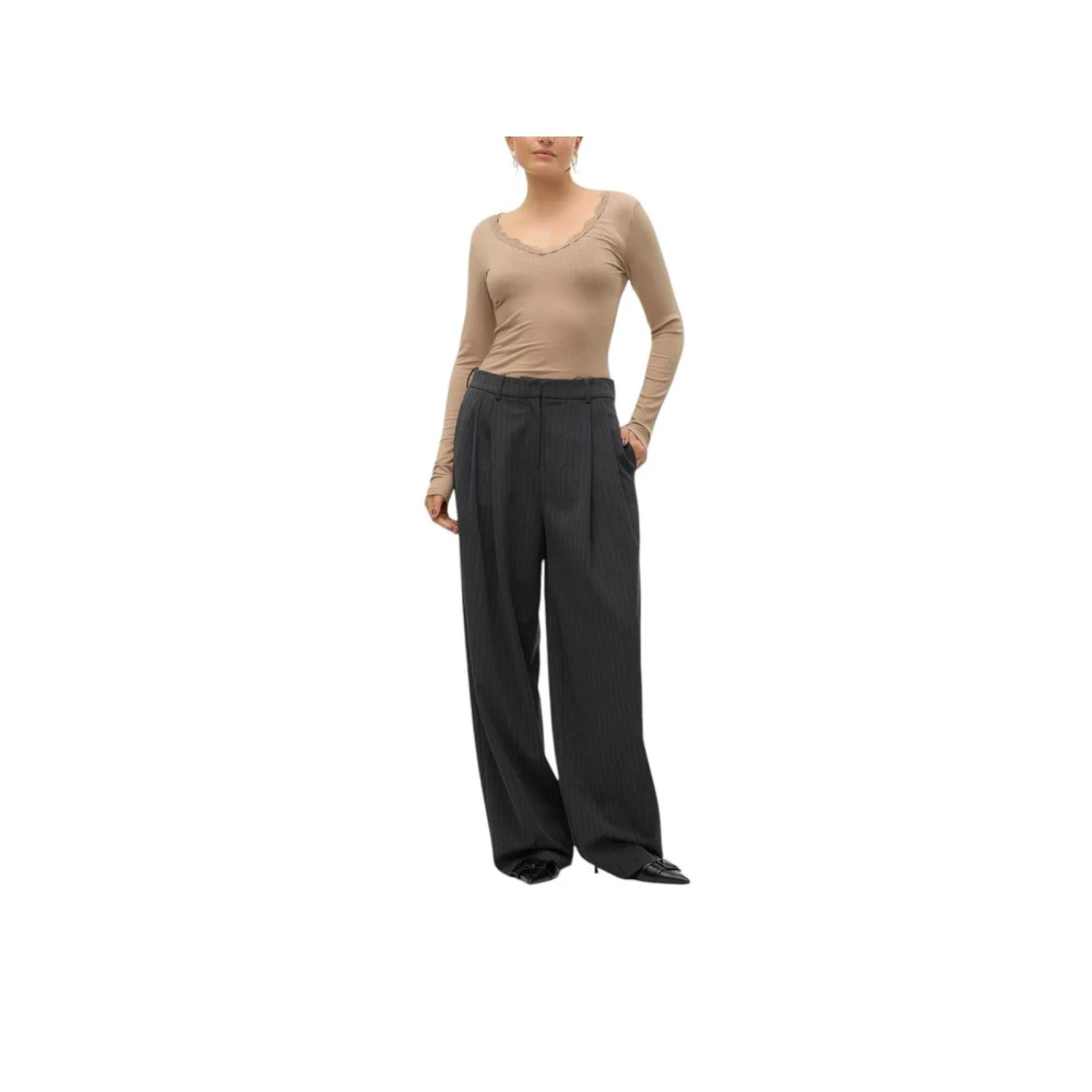 Vero Moda Pinstripe Wide Leg Trousers Gray Dames