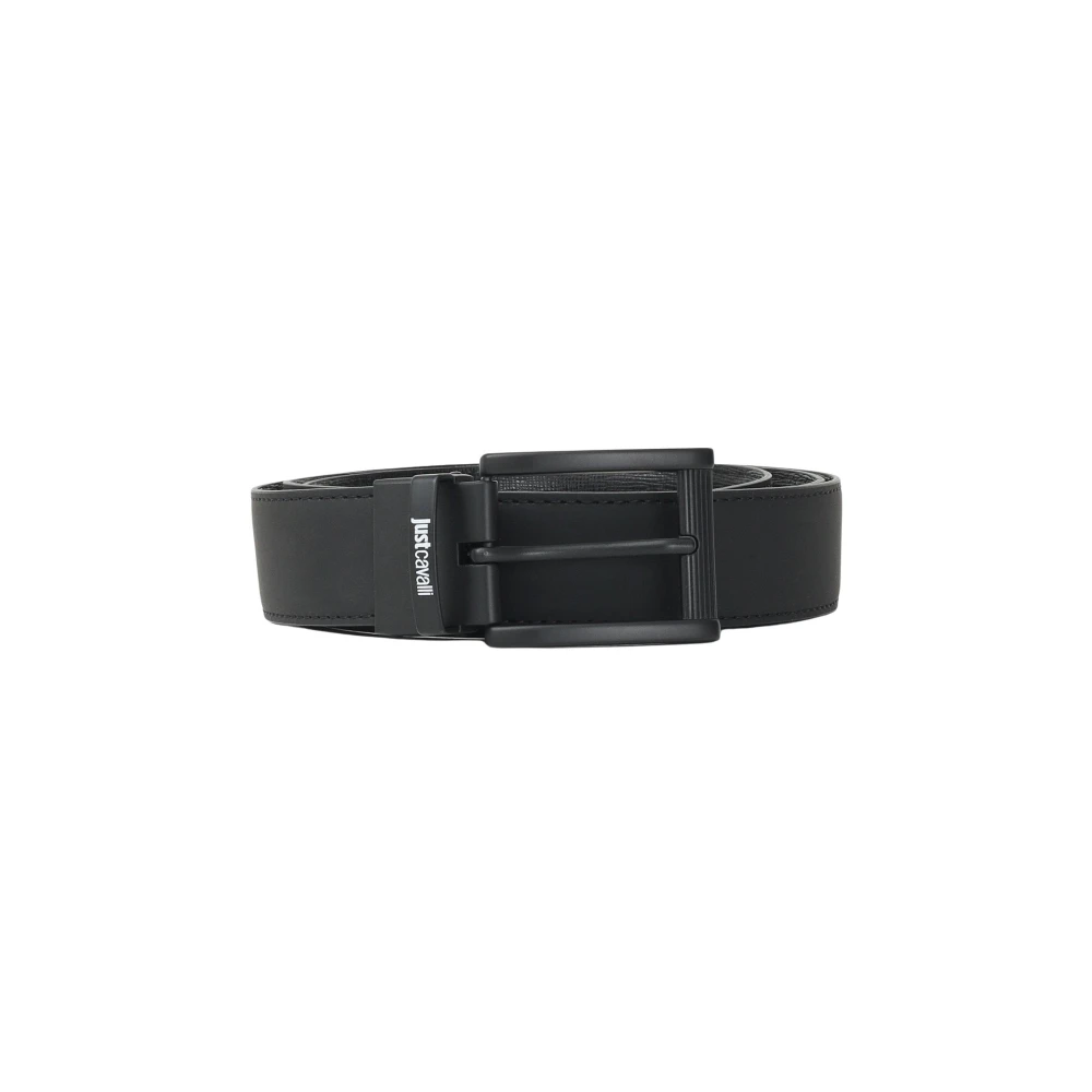Just Cavalli Zwarte Leren Omkeerbare Riem Elegant Minimalistisch Black Heren
