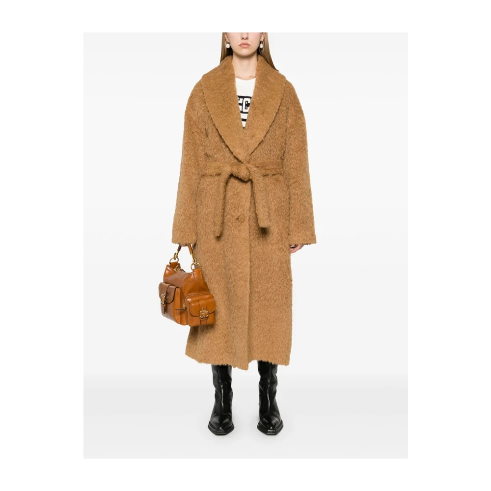 Golden Goose Beige Wol Lange Jas met Riem Brown Dames