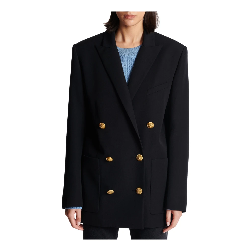 Balmain Wollen blazer met zes knopen Black Dames
