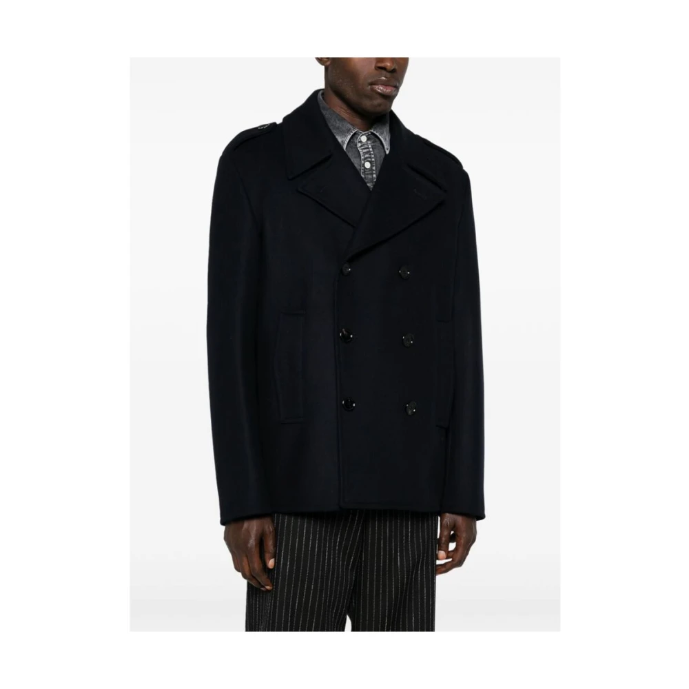 Dondup Navy Blauwe Wollen Jas Blue Heren