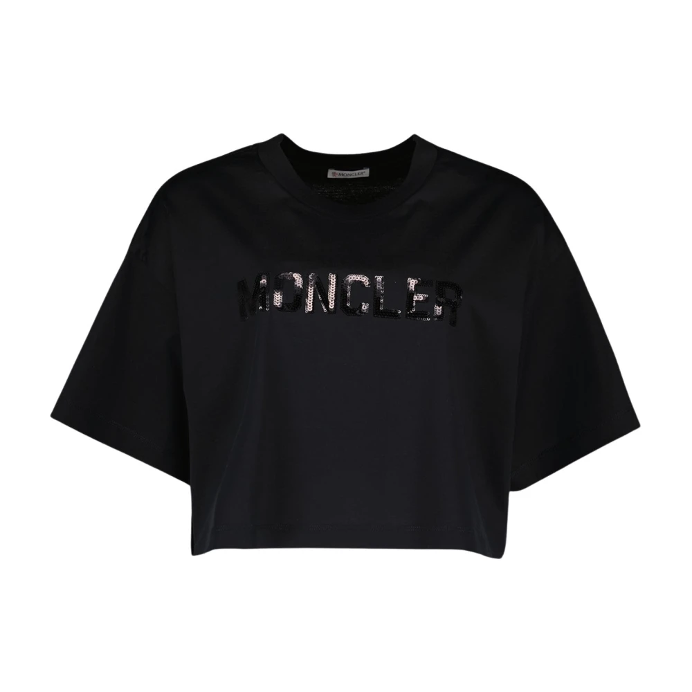 Moncler Logo Crop T-shirt voor vrouwen Black Dames