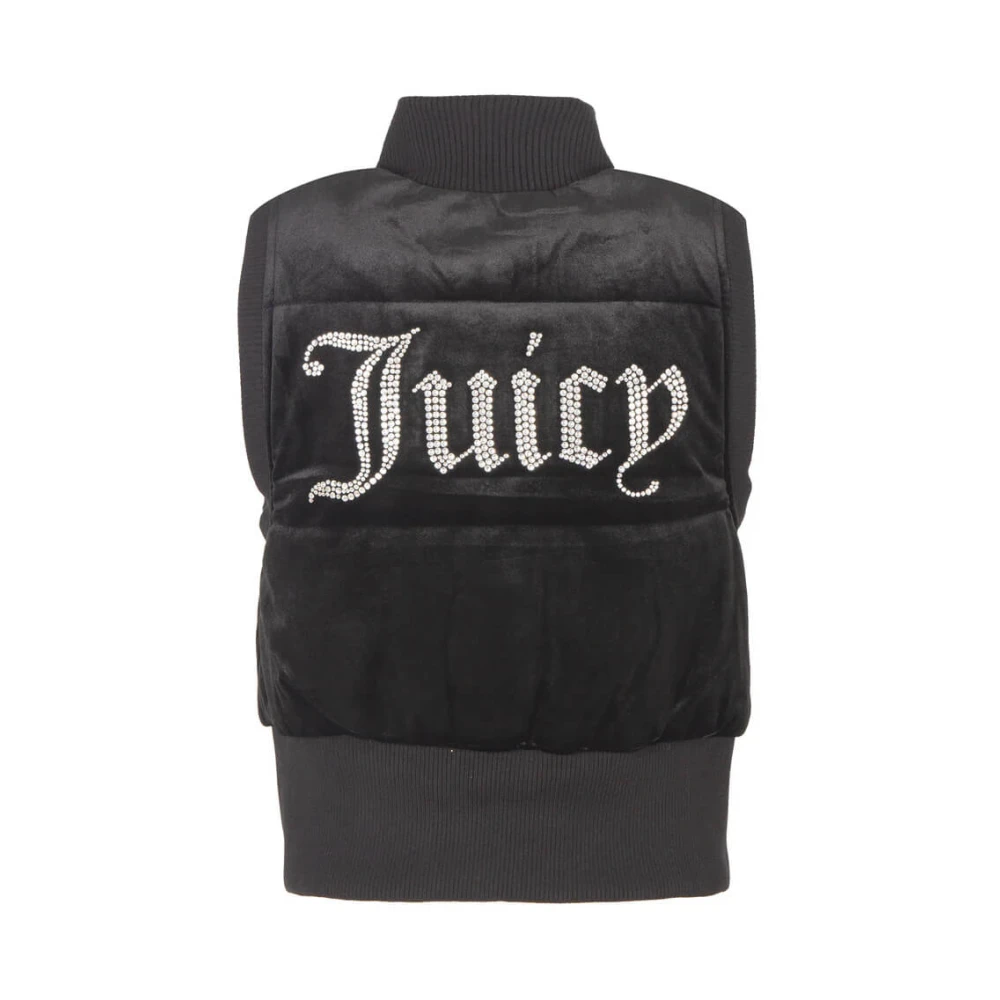Juicy Couture Zwarte gewatteerde vest met strass-logo Black Dames