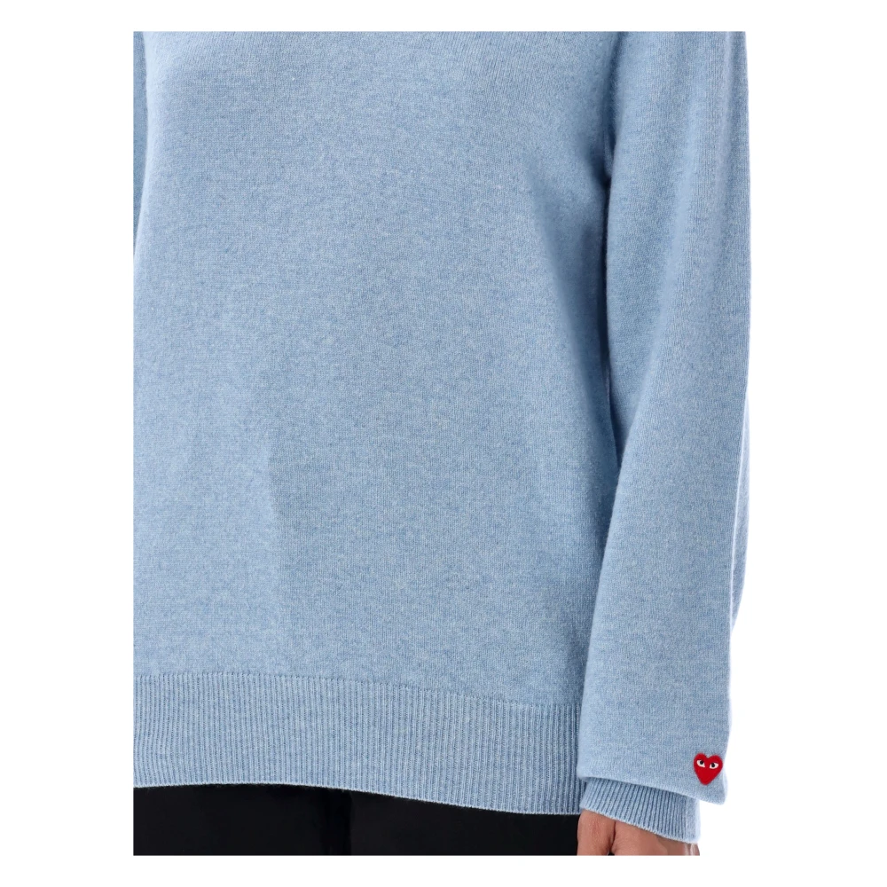 Comme des Garçons Lichtblauwe Gebreide Trui met Rood Hart Blue Dames