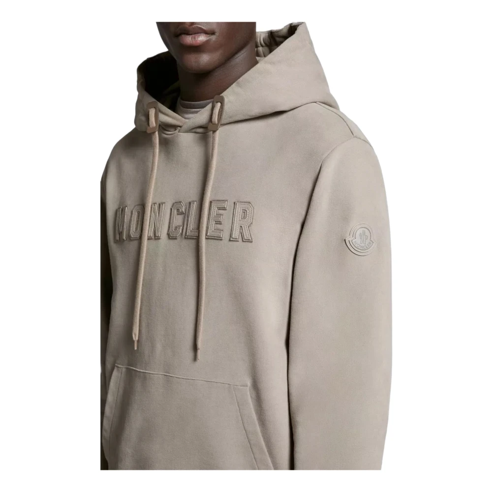 Moncler Beige Logo Hoodie Katoen Fleece Beige Heren