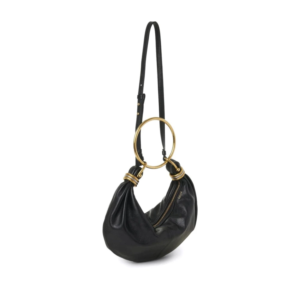 Chloé Zwarte Leren Ring Handvat Schoudertas Black Dames