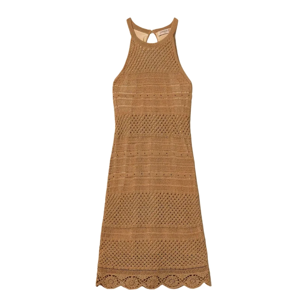 Twinset Women's Beige Knitted Dresses, M, Mini Knitted Dress
