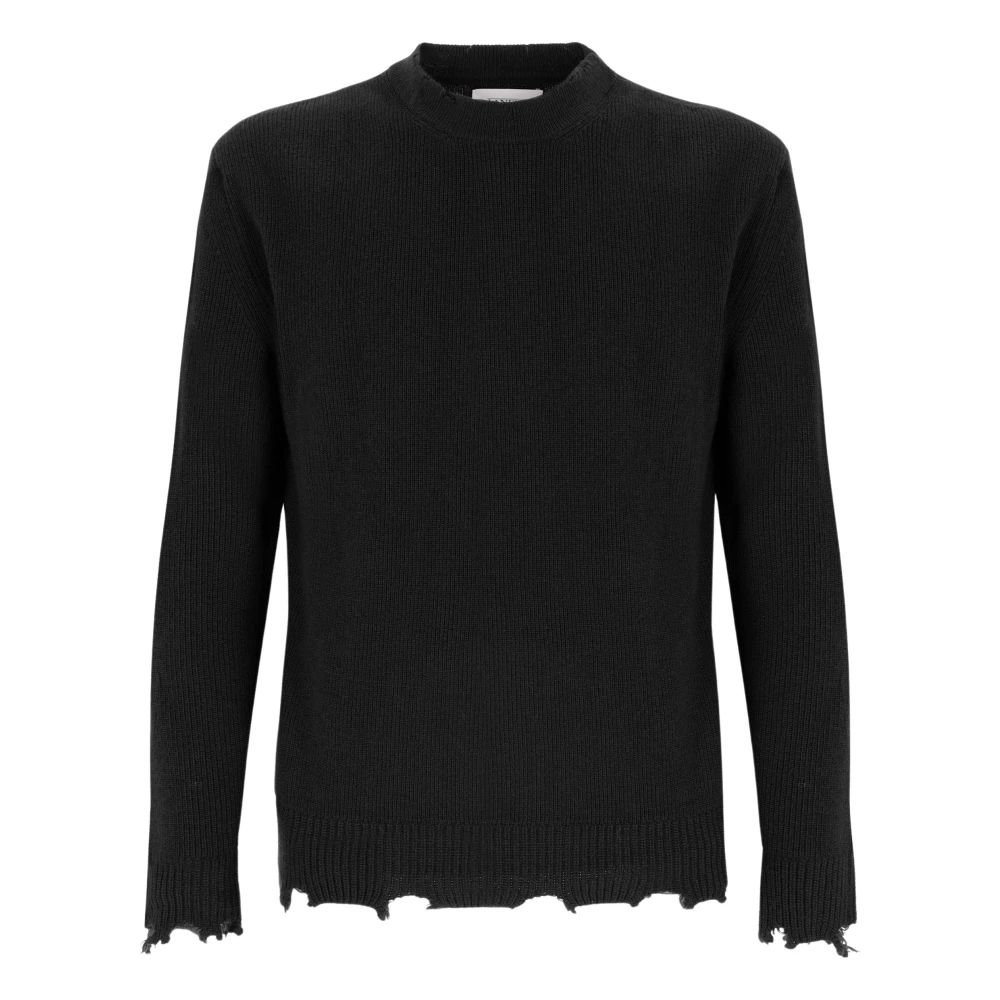 Laneus Ronde Hals Trui Met Pauzes In Wol Black Heren