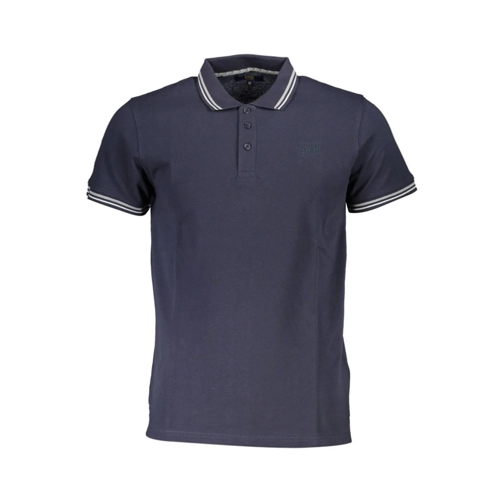 Cavalli Class Blauw Katoenen Poloshirt Geborduurd Logo Blue Heren