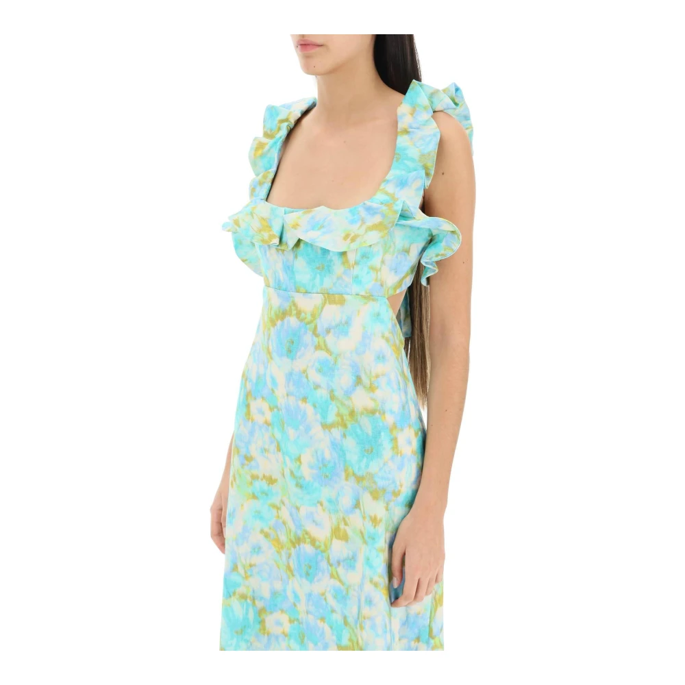 Zimmermann Gerimpelde Linnen Midi Jurk met Bloemenprint Multicolor Dames