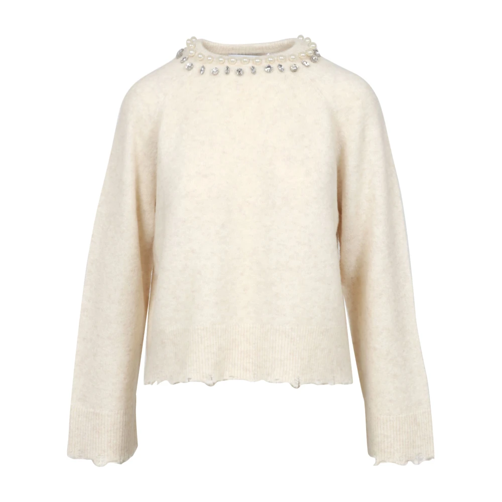 Kaos Trui van wolmix met pareldetails Beige Dames