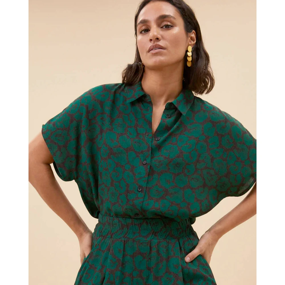 By-Bar Karly Spotted Blouse Korte Mouw Green Dames