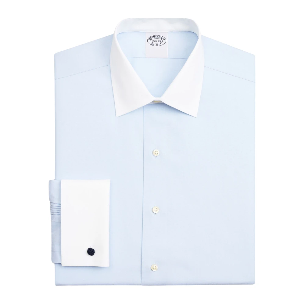 Brooks Brothers Ljusblå Slim Fit Non-Iron Stretch Supima Bomull Pinpoint Oxford Skjorta med Ainsley Krage Blue, Herr
