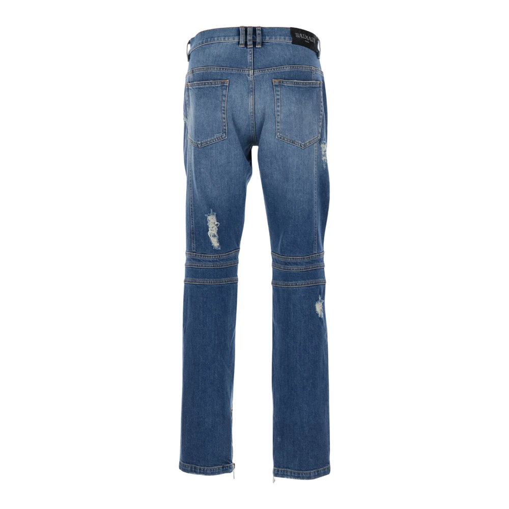 Balmain Vintage Blue Biker Denim Broek Blue Heren