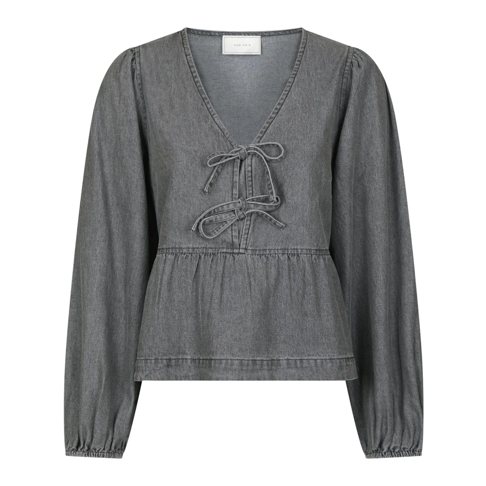 NEO NOIR Grijze Denimblouse met Strik voor Gray Dames