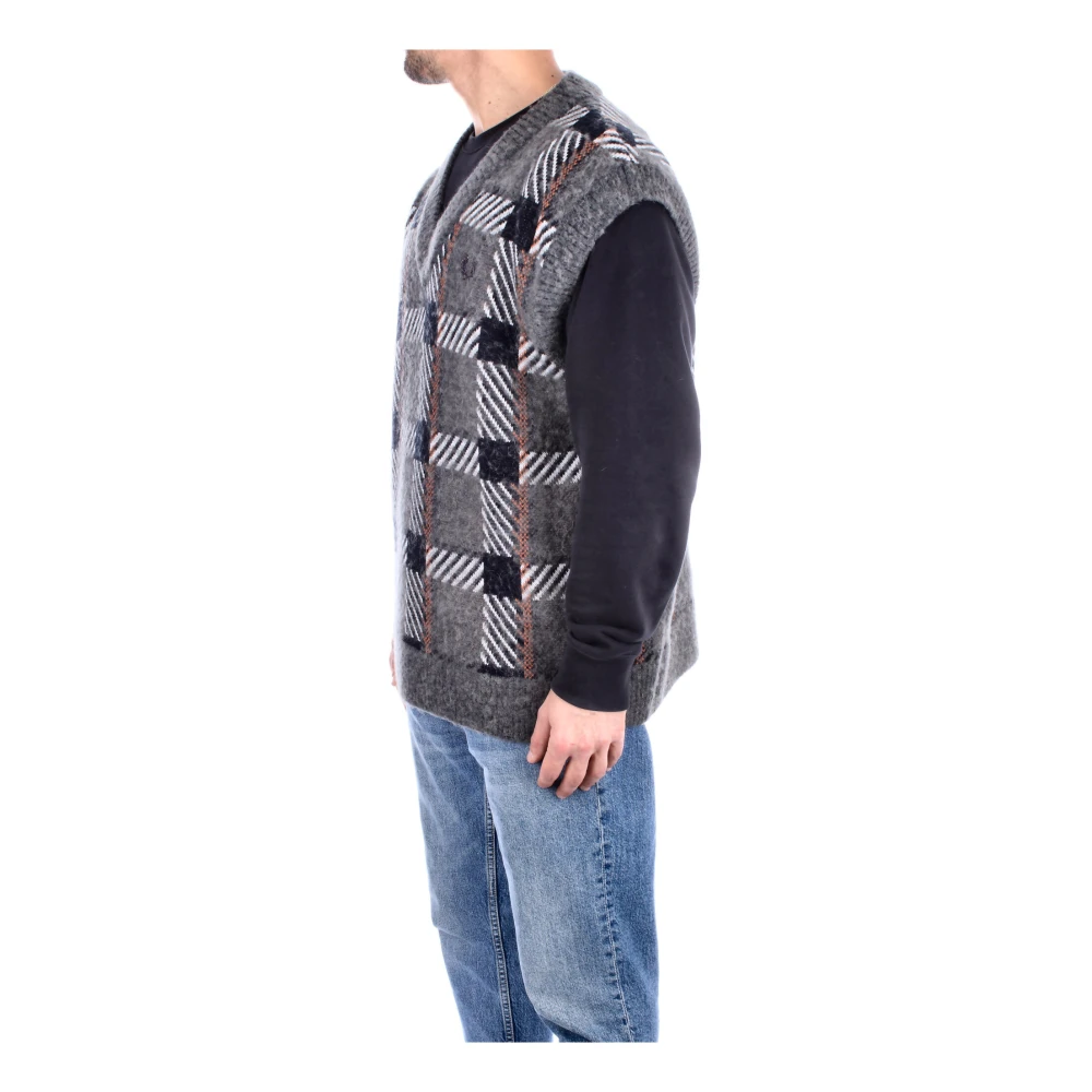 Fred Perry Groene Mouwloze Jas Alpaca Wol Multicolor Heren
