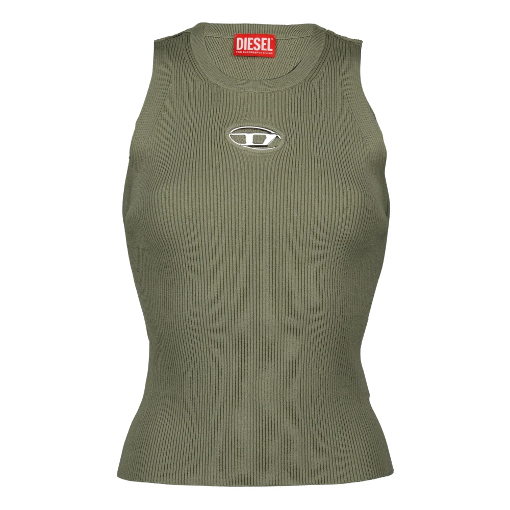 Diesel Geribbelde Khaki Mouwloze Top M-Caddix Green Dames