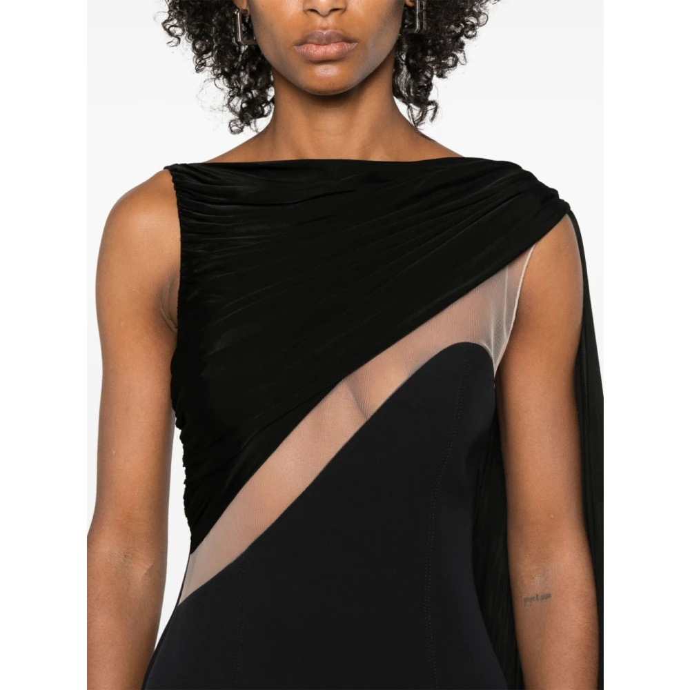 David Koma Zwarte Tule Minijurk Korte Mouw Black Dames