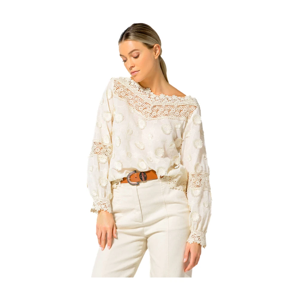 Caroline Biss Korte Mouw Blouse Top Beige Dames