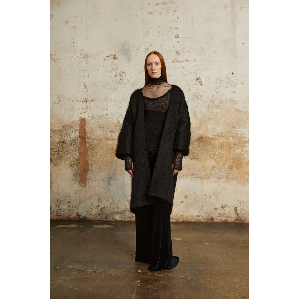 Cortana Lucht lang zwart mohair jas Black Dames