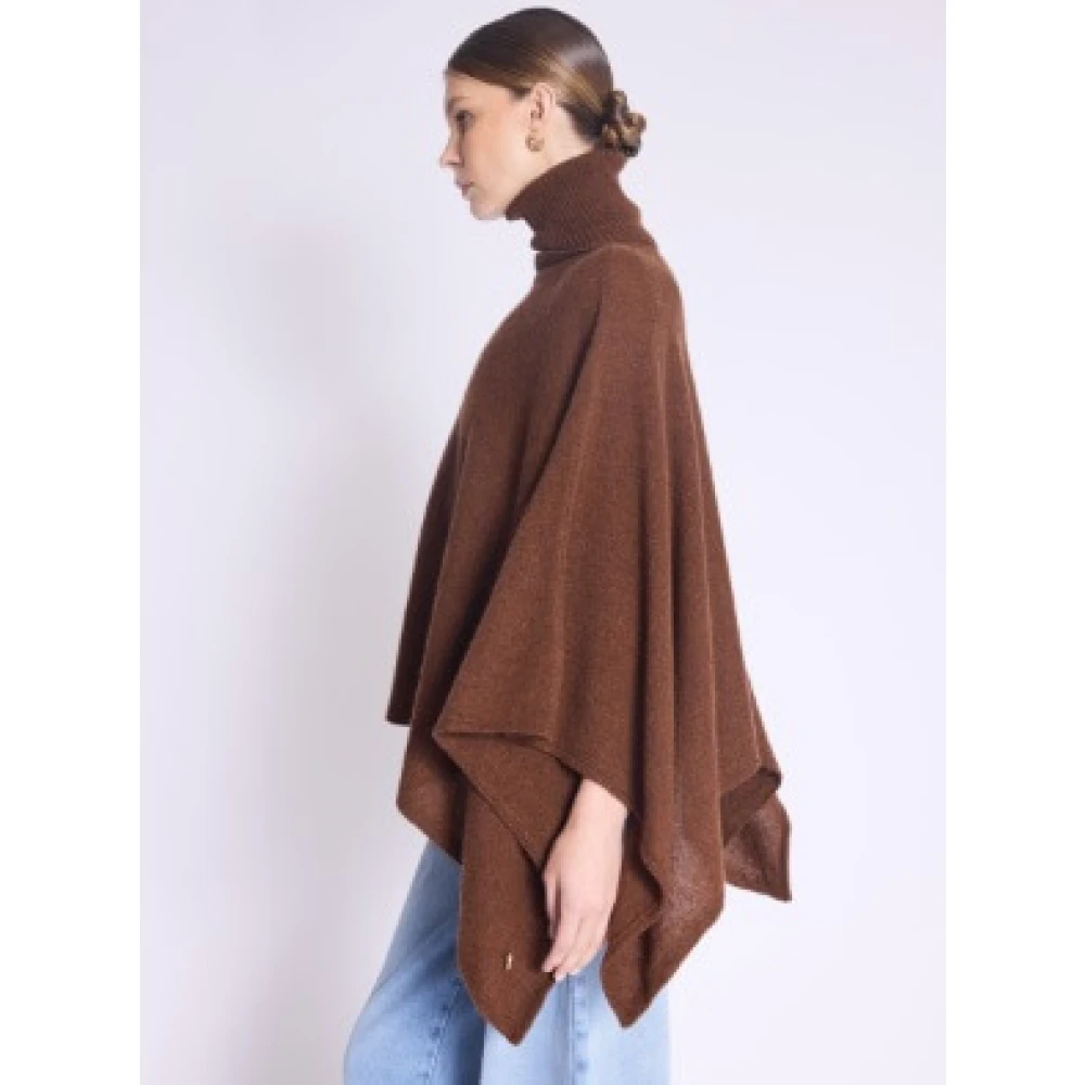 Berenice Turtle Neck Cashmere Poncho Brown Dames